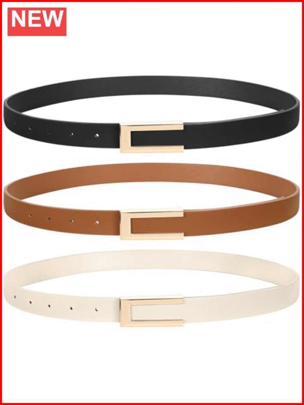 3 Pack Skinny Leather Belts Alloy Buckle Slim Fit for Jeans Dresses Pants